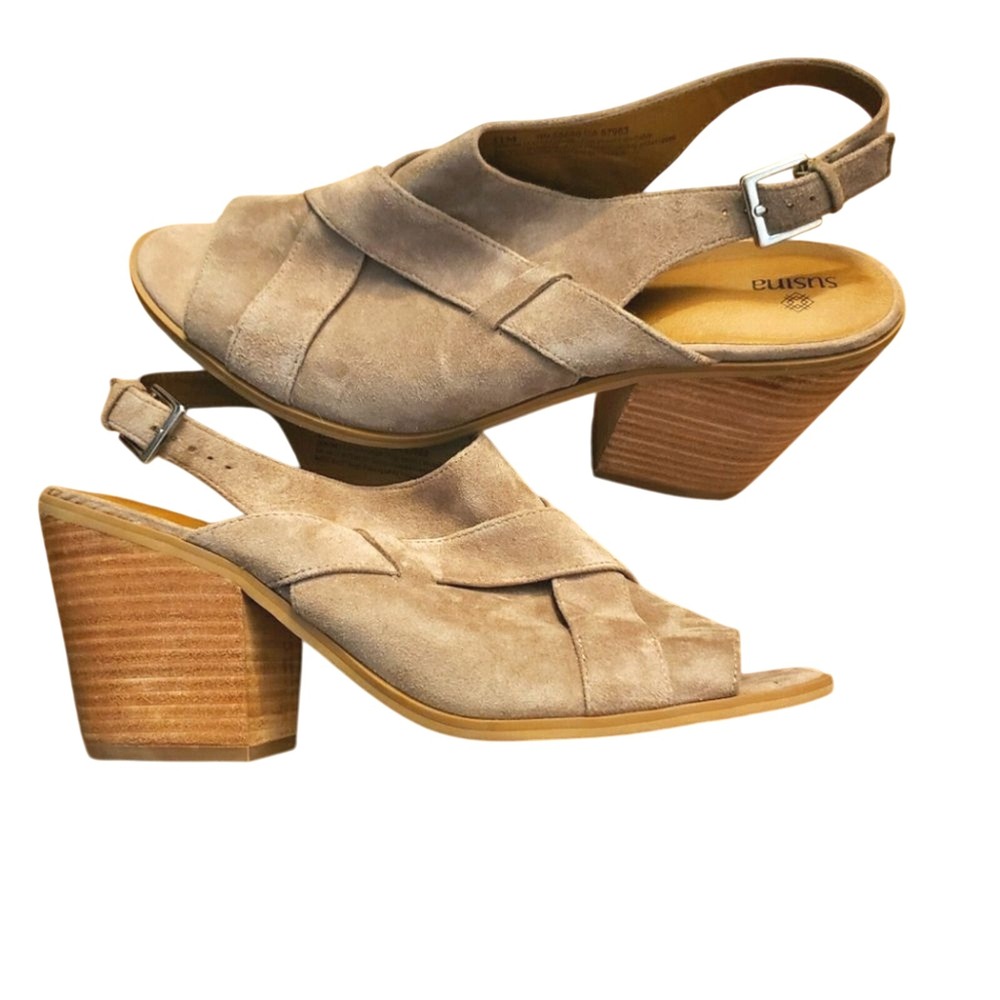 Susina NEW Womens 11 Leather Open Toe Heel Tan Taupe Sandals